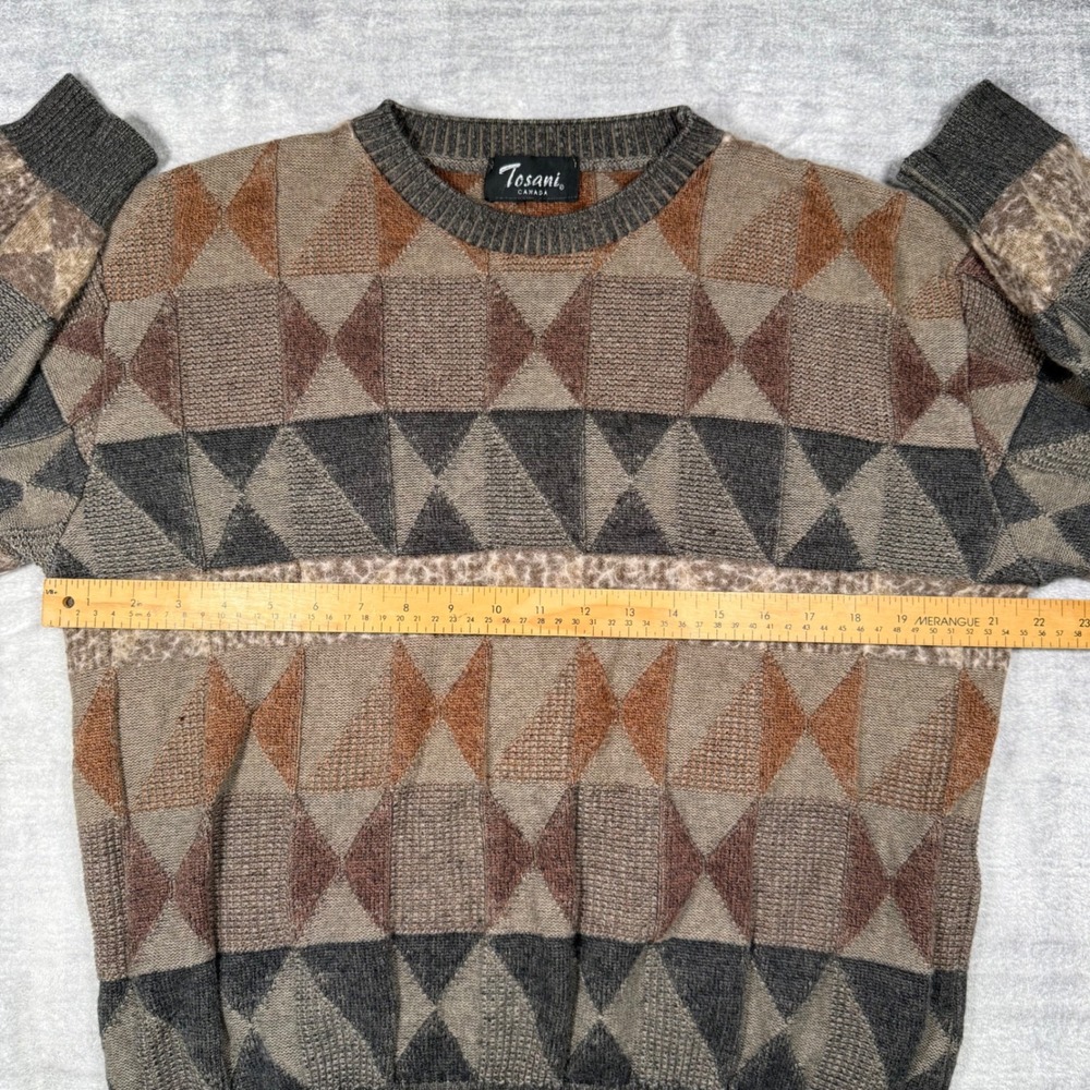 Tosani Sweater Mens Medium Brown Geometric Vintage 90s 3D Knit Grandpa Preppy - Picture 8 of 9